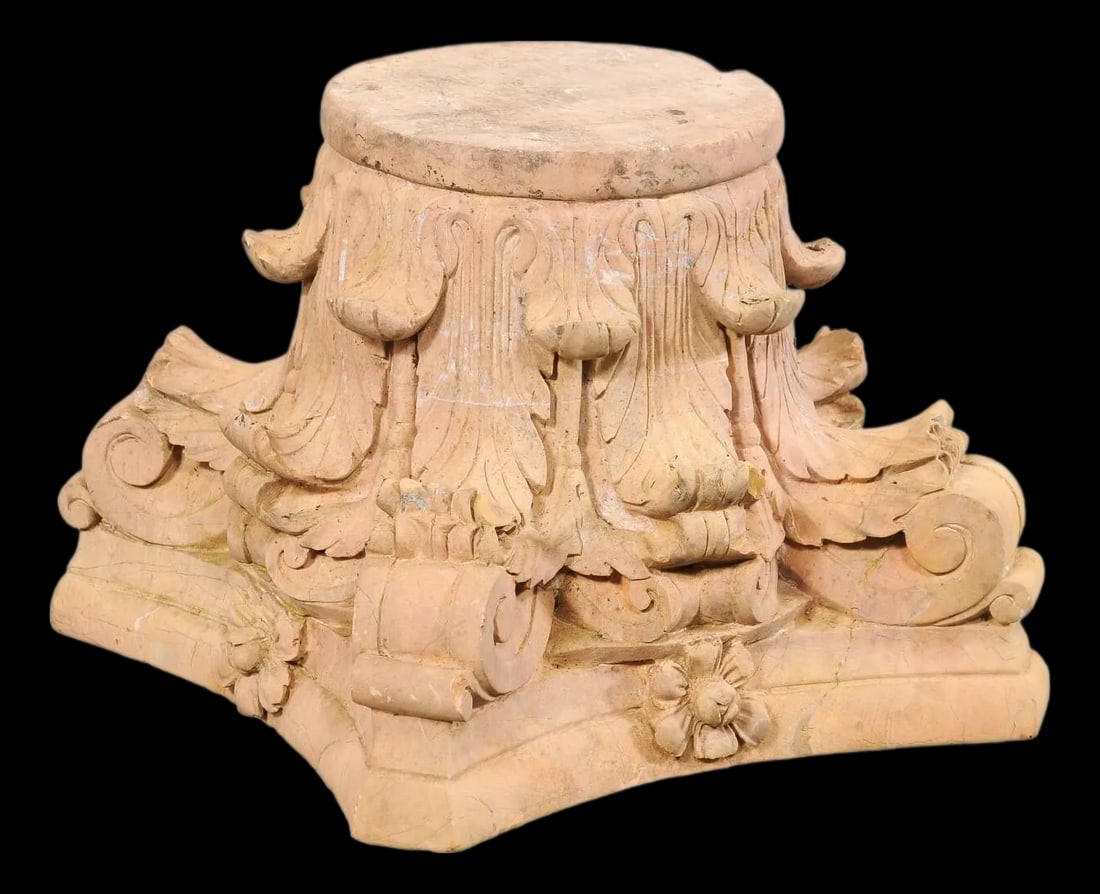 Spanish Hand-Carved Sandstone Pedestal Base - 10