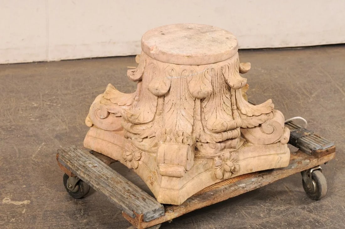 Spanish Hand-Carved Sandstone Pedestal Base - 2