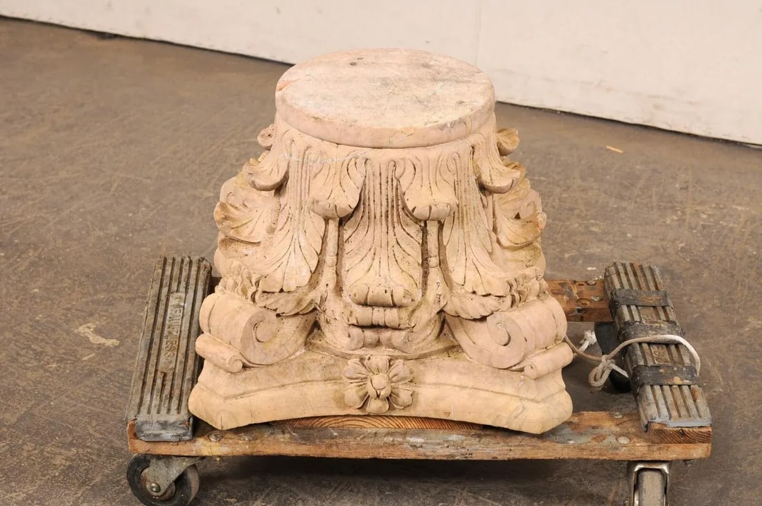 Spanish Hand-Carved Sandstone Pedestal Base - 3