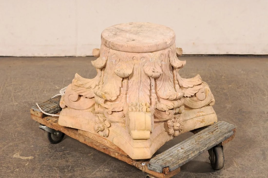 Spanish Hand-Carved Sandstone Pedestal Base - 4