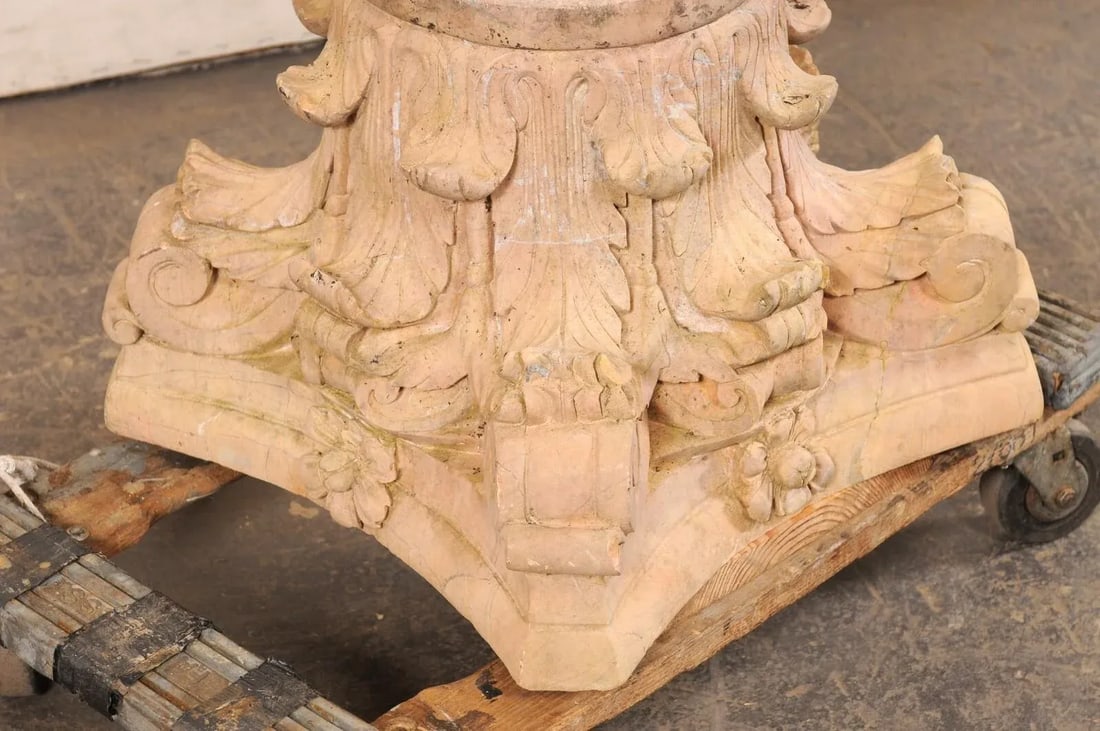 Spanish Hand-Carved Sandstone Pedestal Base - 5