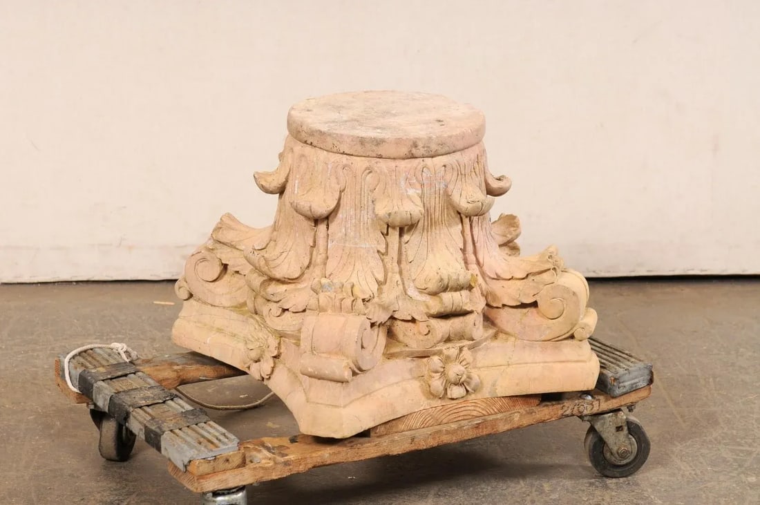 Spanish Hand-Carved Sandstone Pedestal Base - 7