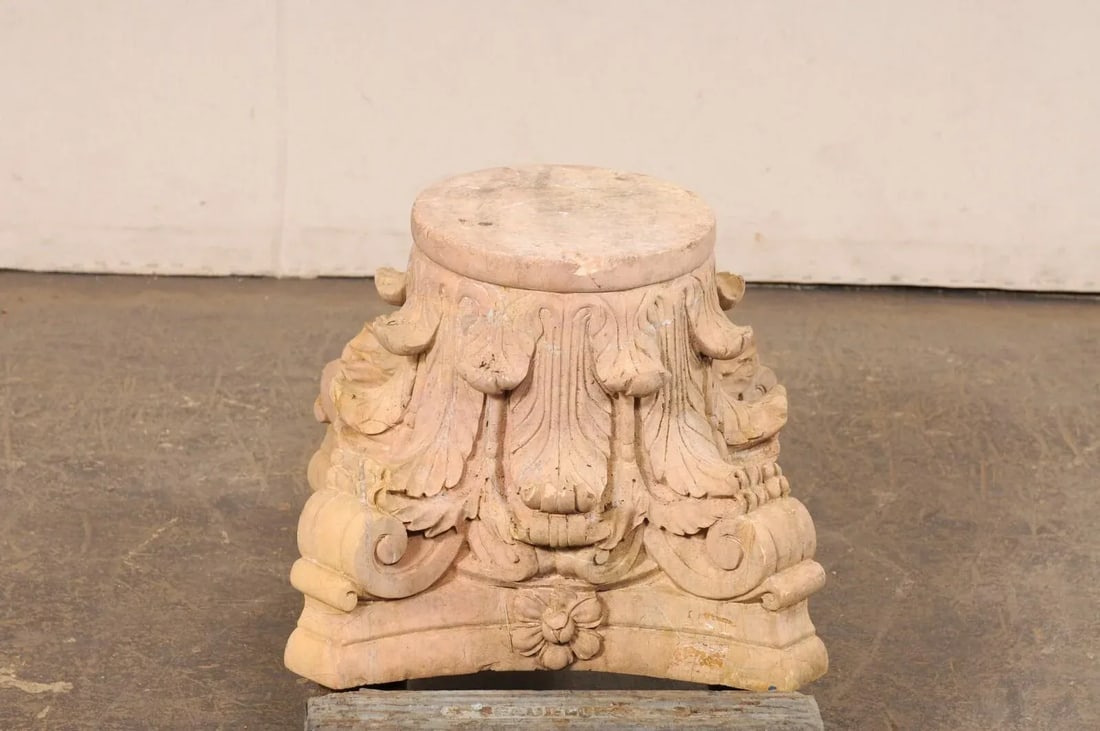 Spanish Hand-Carved Sandstone Pedestal Base - 8