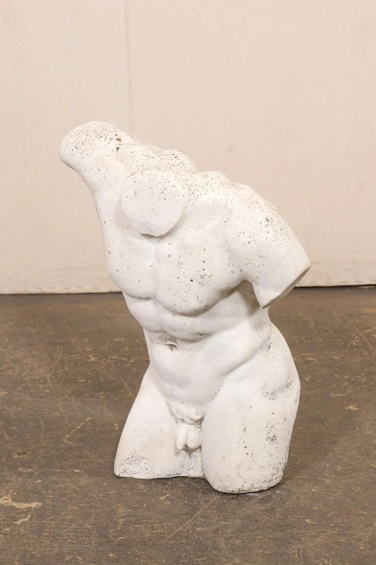 Mid 20th Century French Cast-Stone Nude Male Torso Statue - 3