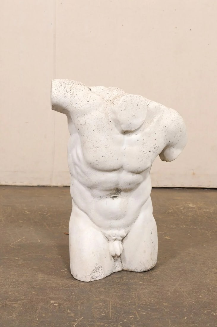 Mid 20th Century French Cast-Stone Nude Male Torso Statue - 4