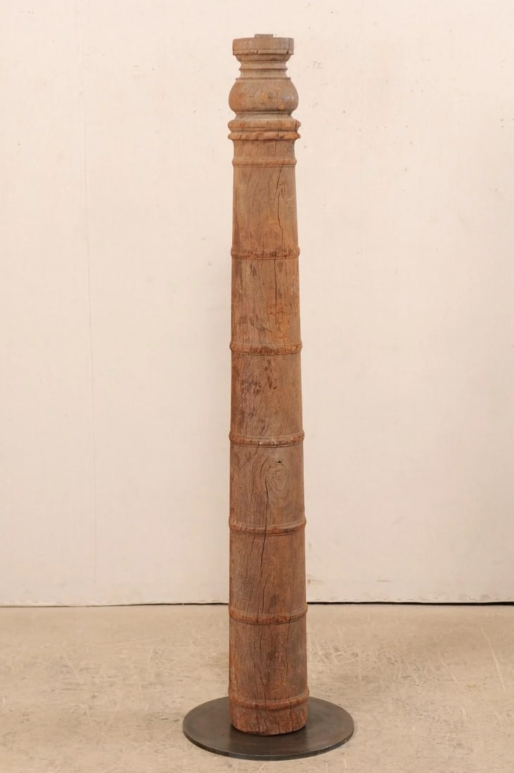 19th Century British Colonial Carved Wood Column on Stand - 11