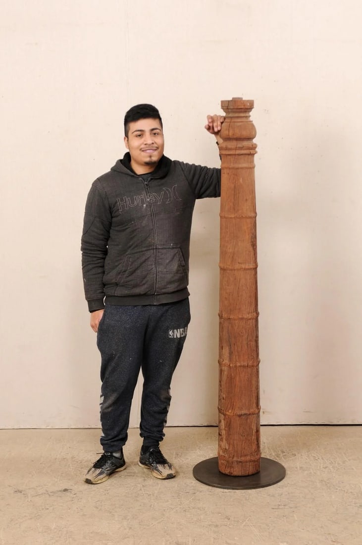 19th Century British Colonial Carved Wood Column on Stand - 2