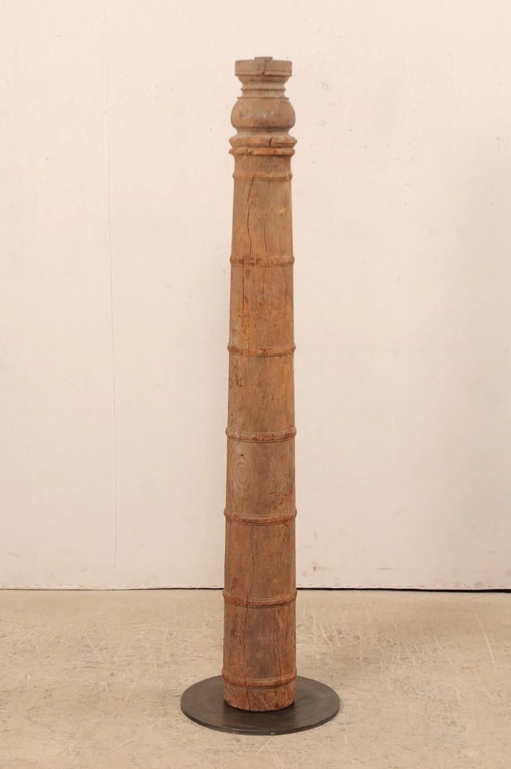19th Century British Colonial Carved Wood Column on Stand - 7