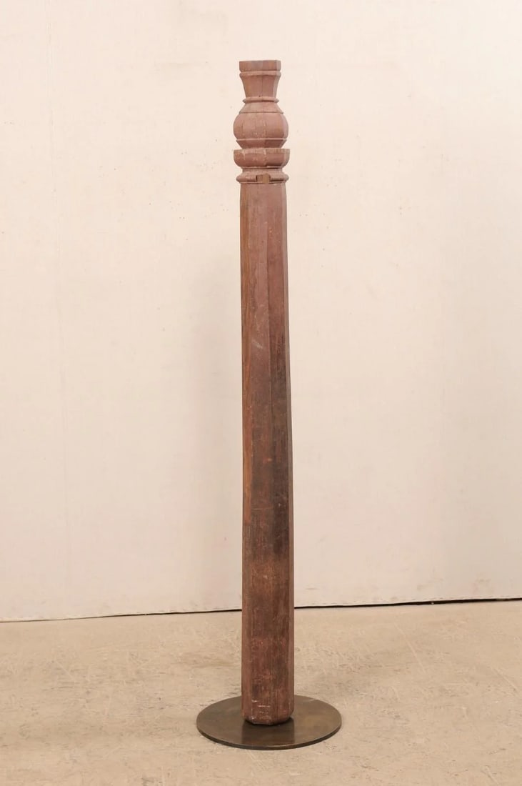 19th Century British Colonial Carved Wood Column on Stand - 9