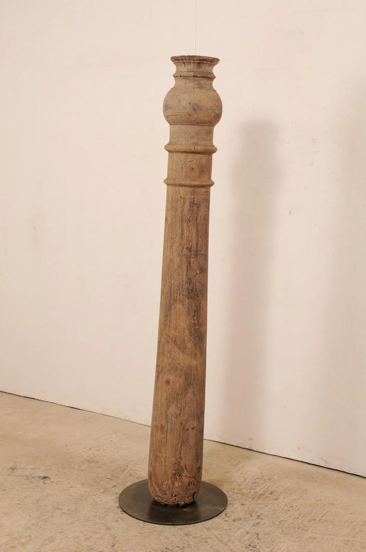 19th Century British Colonial Carved Wood Column on Stand - 5