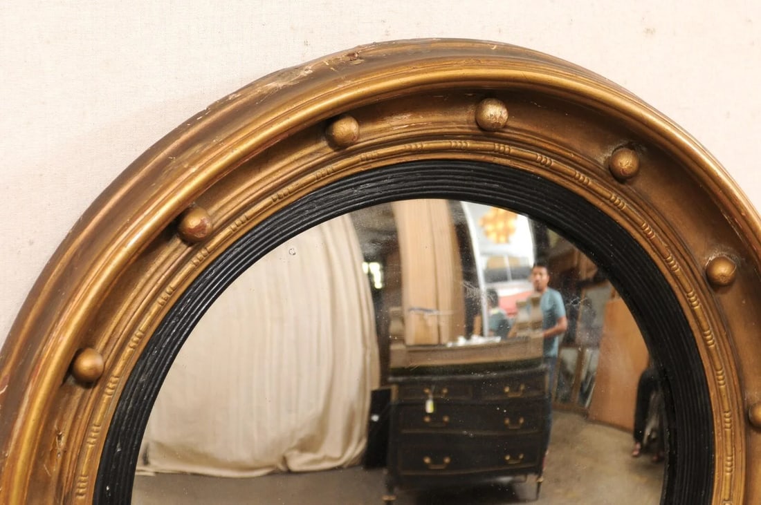 19th C. Bulls-Eye Mirror, Black & Bronze - 10