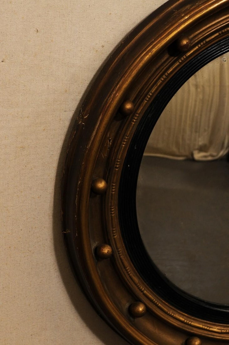 19th C. Bulls-Eye Mirror, Black & Bronze - 11