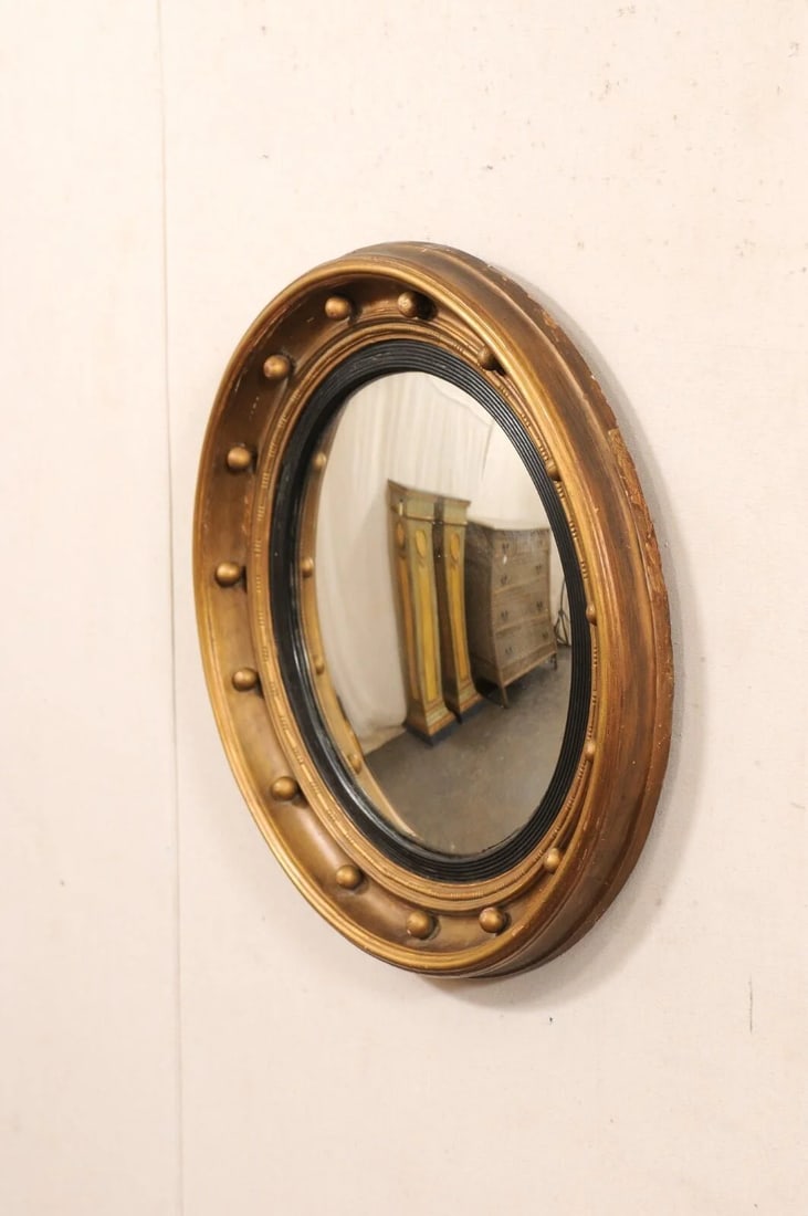 19th C. Bulls-Eye Mirror, Black & Bronze - 3