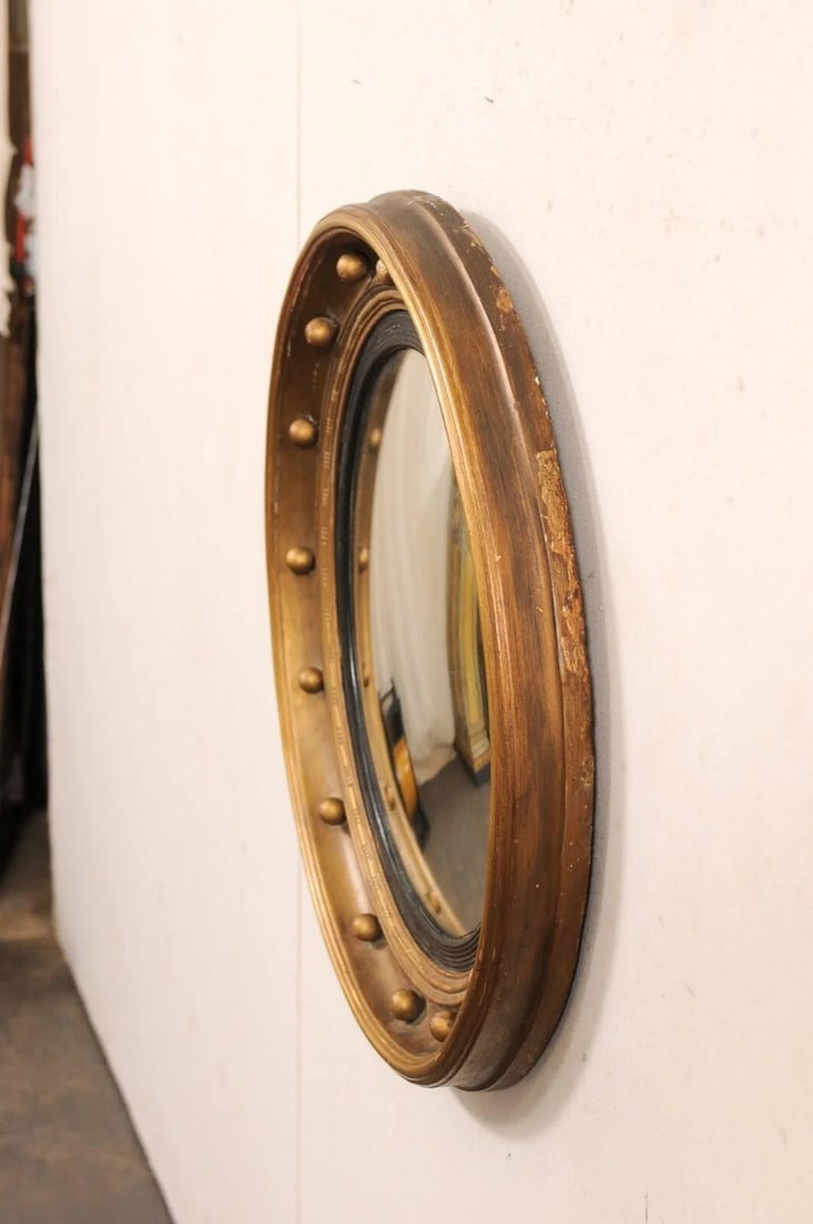 19th C. Bulls-Eye Mirror, Black & Bronze - 4