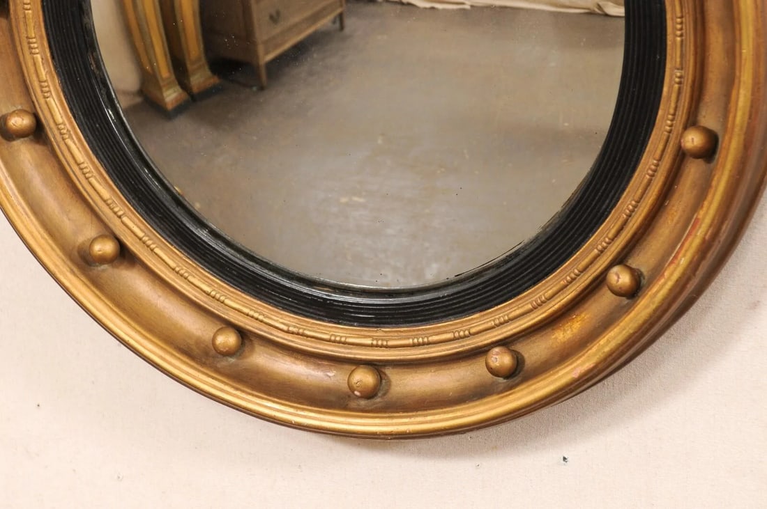 19th C. Bulls-Eye Mirror, Black & Bronze - 6
