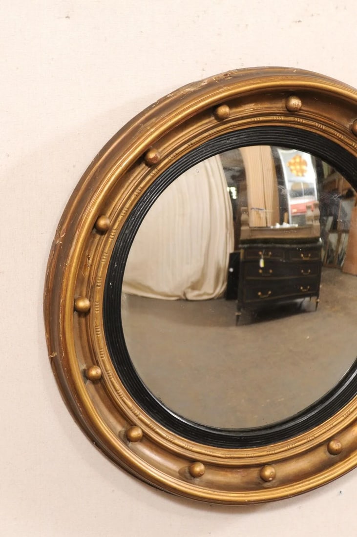 19th C. Bulls-Eye Mirror, Black & Bronze - 7