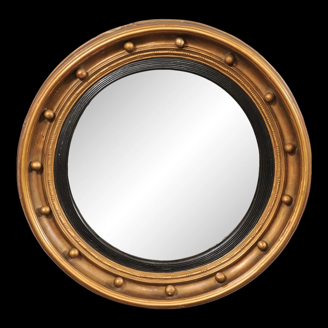 19th C. Bulls-Eye Mirror, Black & Bronze - 8