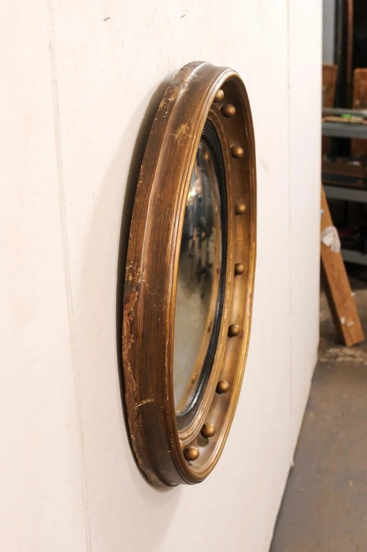 19th C. Bulls-Eye Mirror, Black & Bronze - 9