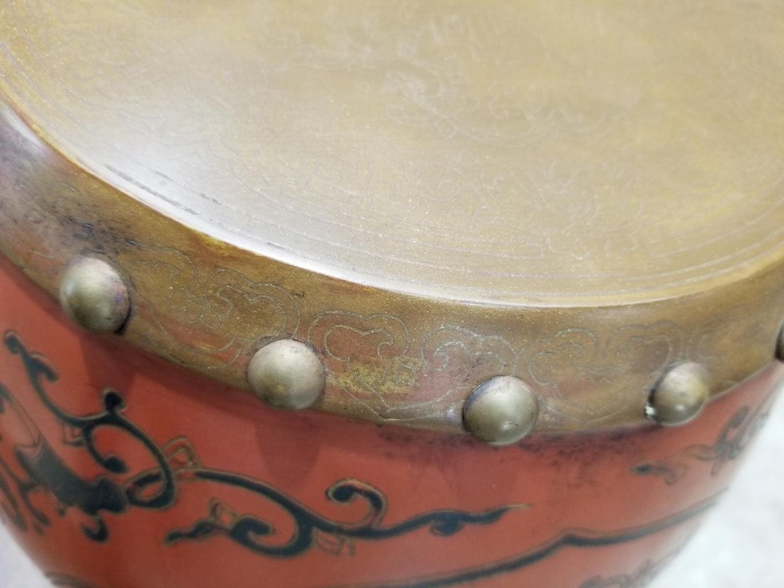 Vintage Asian Style Red Coromandel Drum Coffee/Side Table - Set of 5 - 10