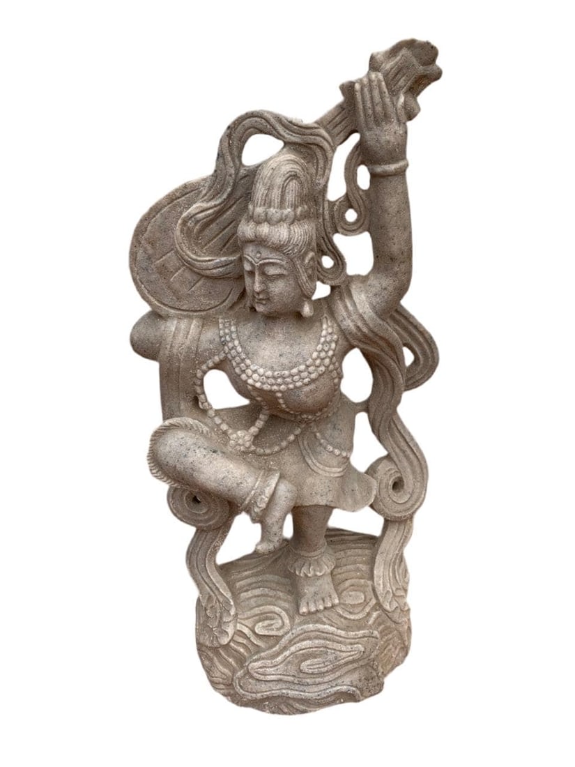 Antique Indian Saraswati Godess Statue: Title: Antique Indian Saraswati Godess Statue Description: Antique Indian Saraswati Godess Indoor/Outdoor Stone Sculpture This beautiful antique sculpture would be a great addition for your garden or