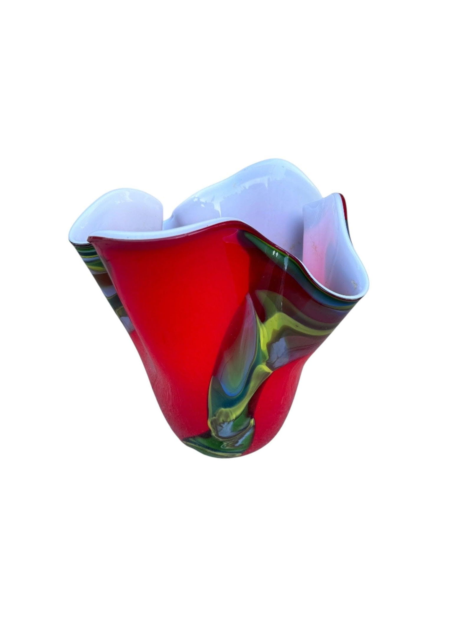 Vintage Italian Red & Green Glass Vase - 8