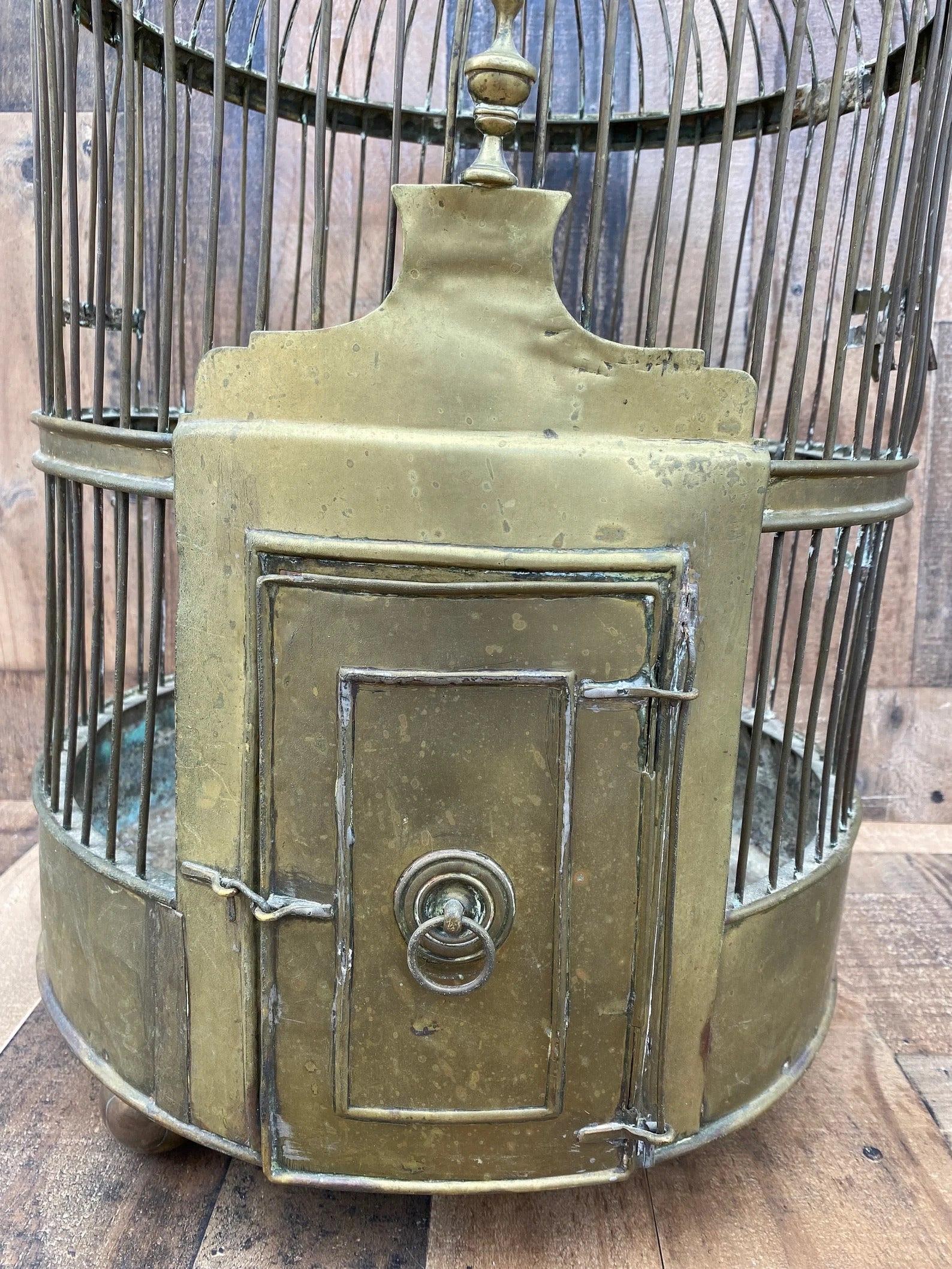 Antique Hanging Chinese Birdcage with Brass Patina - 4