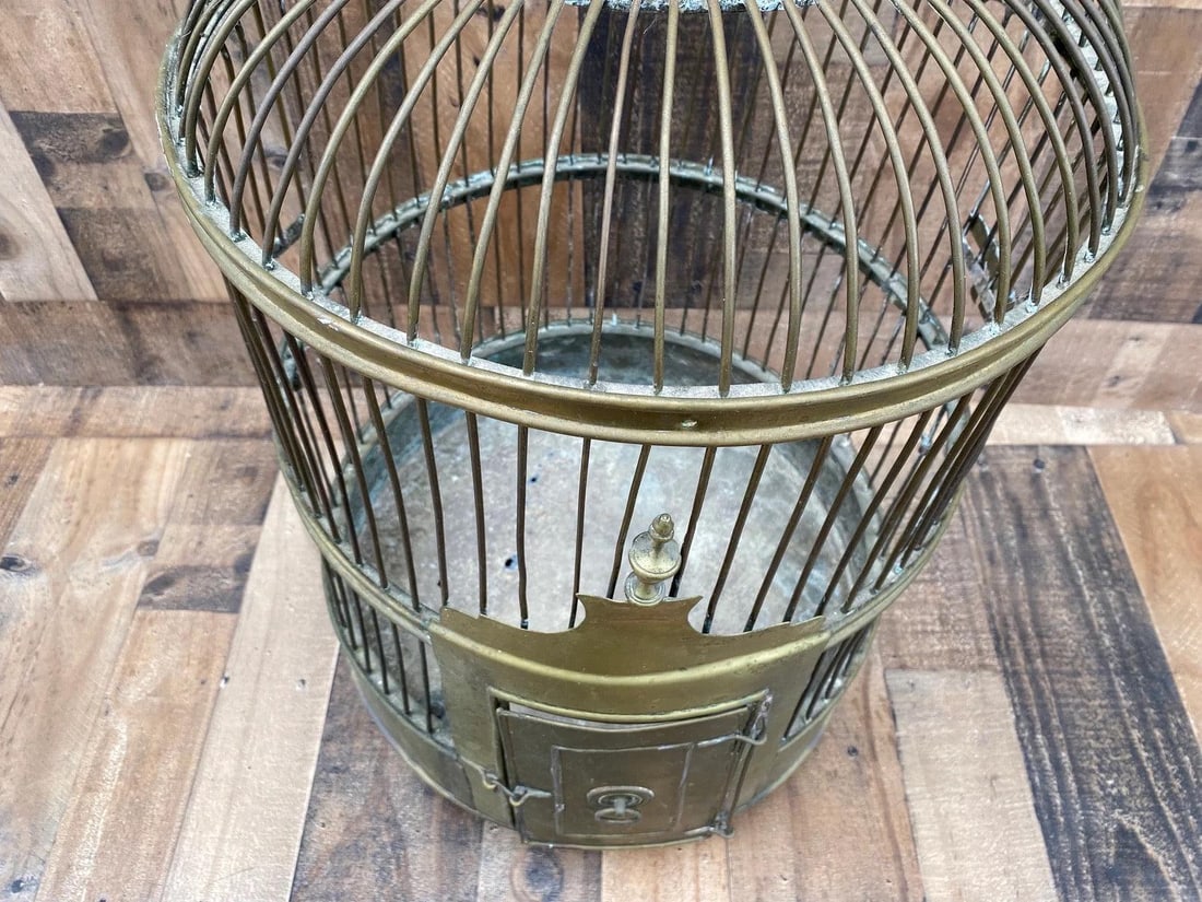 Antique Hanging Chinese Birdcage with Brass Patina - 5