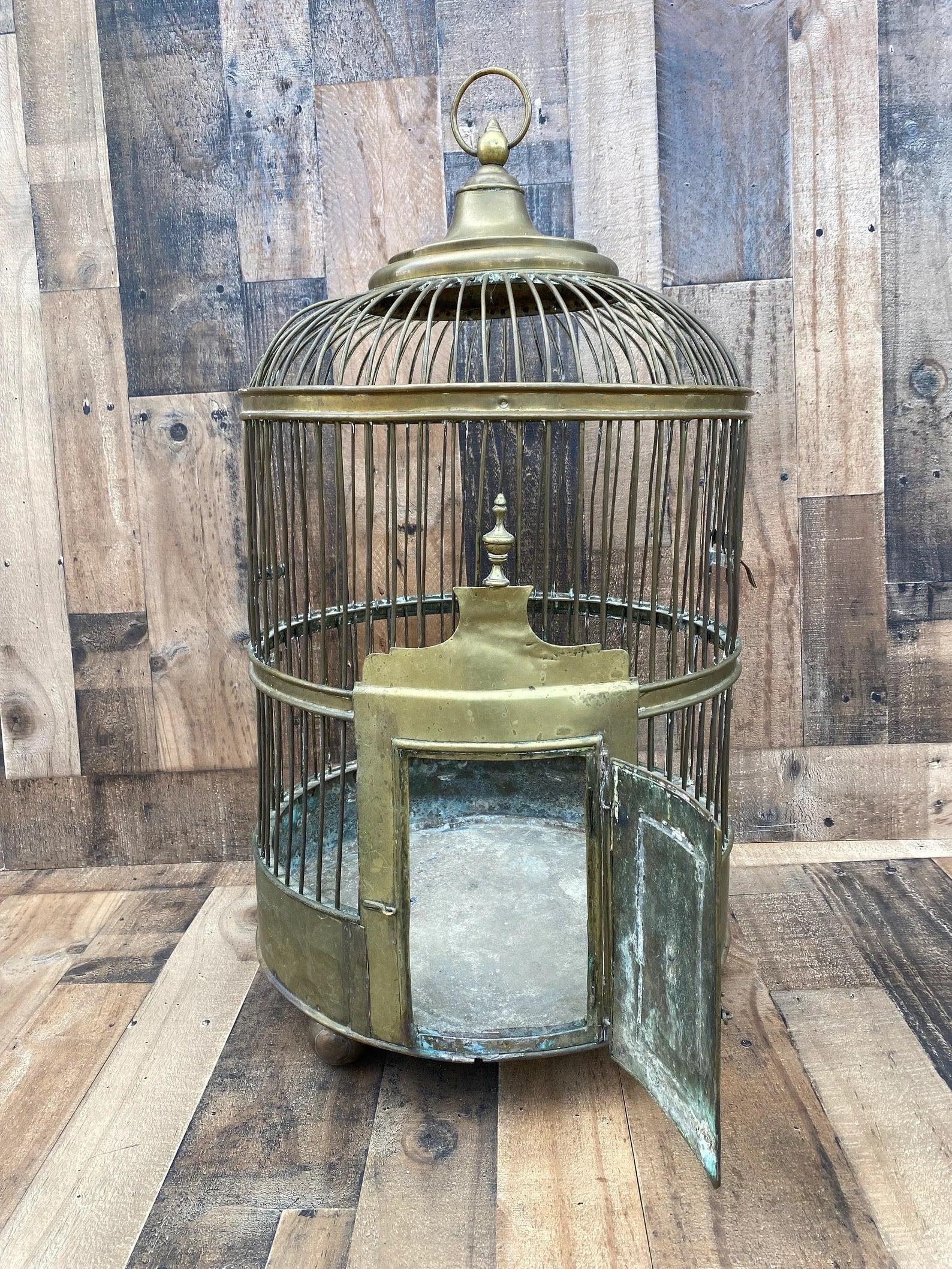 Antique Hanging Chinese Birdcage with Brass Patina - 6