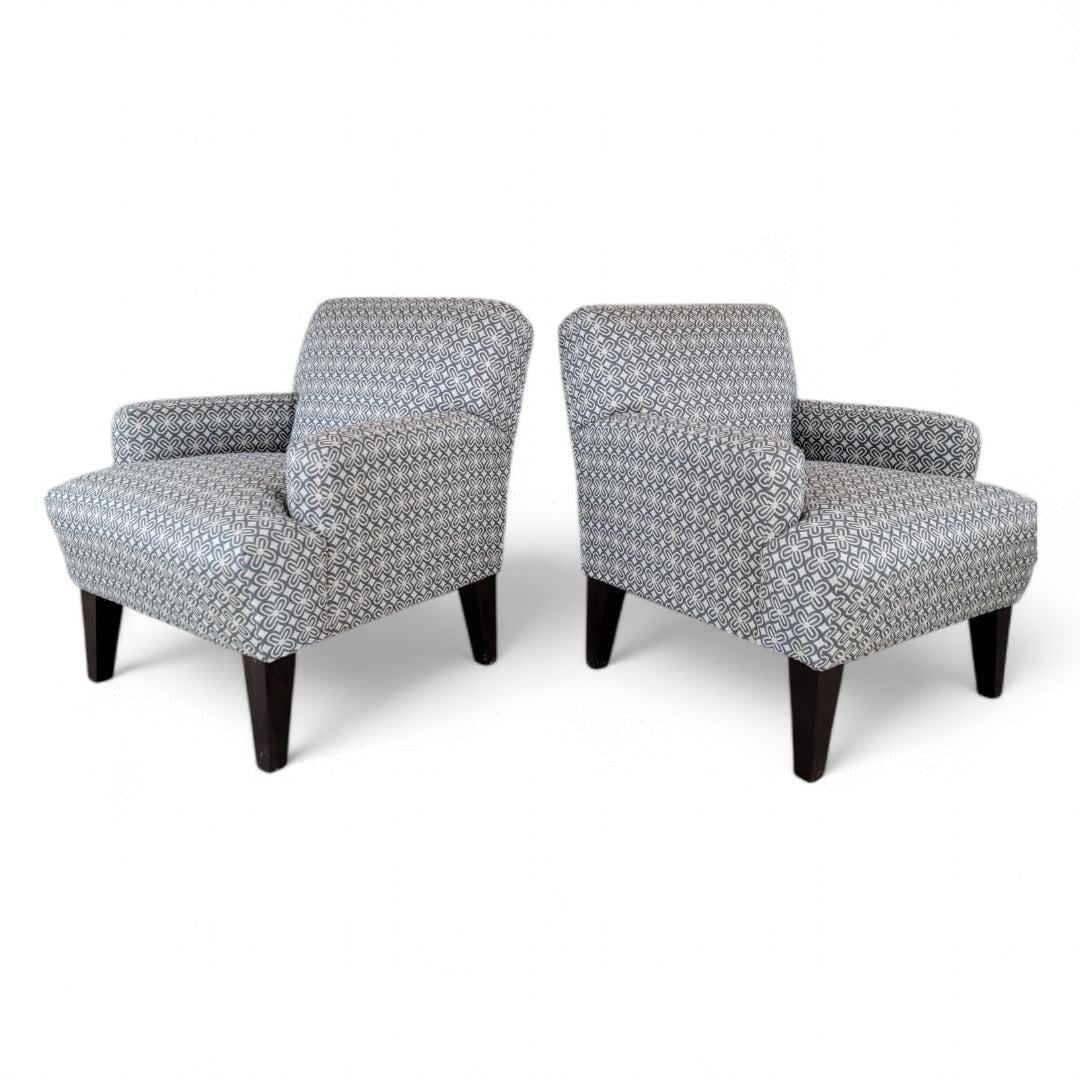 Vintage Contemporary Set of Retro Blue & Cream Print Club Chairs, Pair - 2