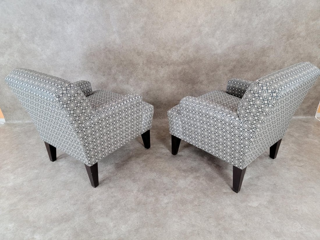 Vintage Contemporary Set of Retro Blue & Cream Print Club Chairs, Pair - 4