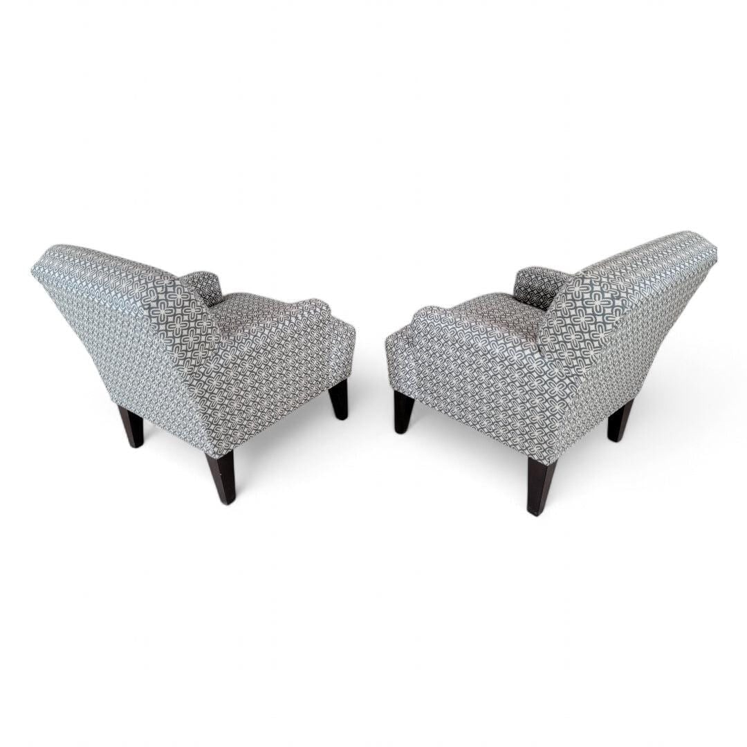 Vintage Contemporary Set of Retro Blue & Cream Print Club Chairs, Pair - 5