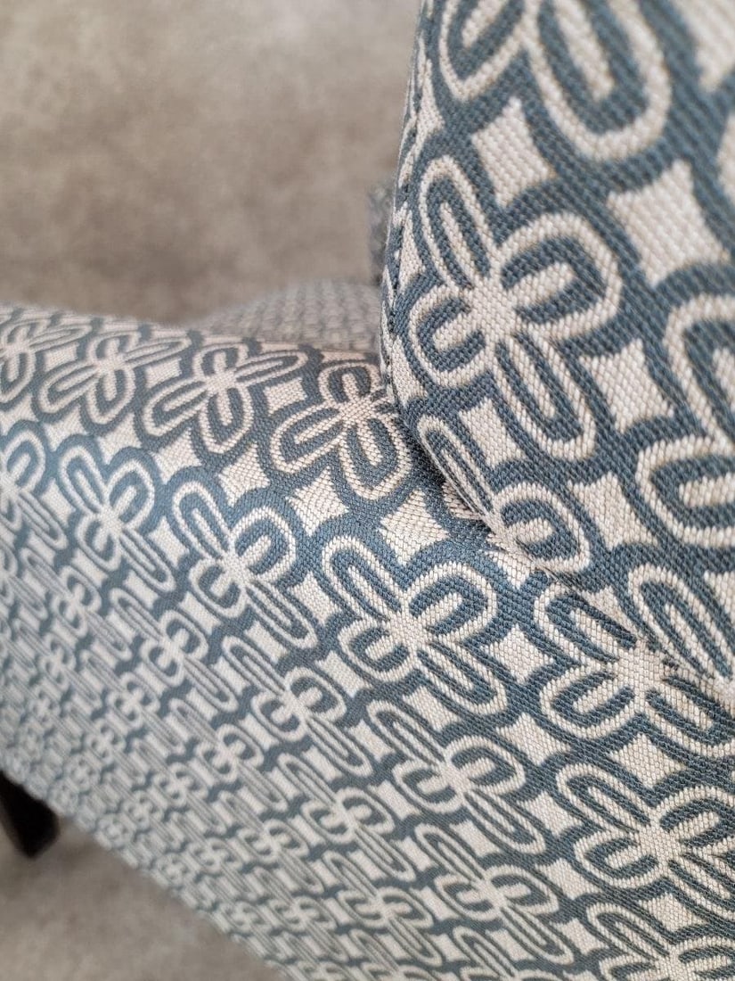 Vintage Contemporary Set of Retro Blue & Cream Print Club Chairs, Pair - 8