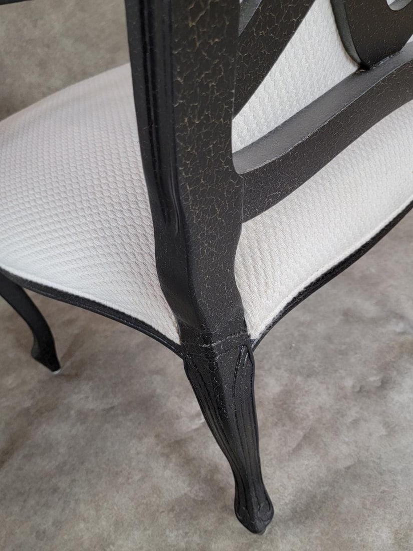 Vintage Contemporary Distressed Ebonized High Back Upholstered Armchairs - Pair - 7