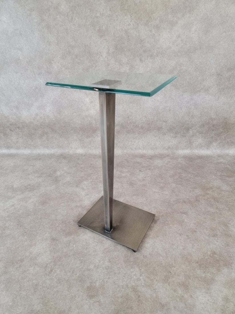 Vintage Modern Glass Top Metal Pedestal Base Cocktail Table - 2