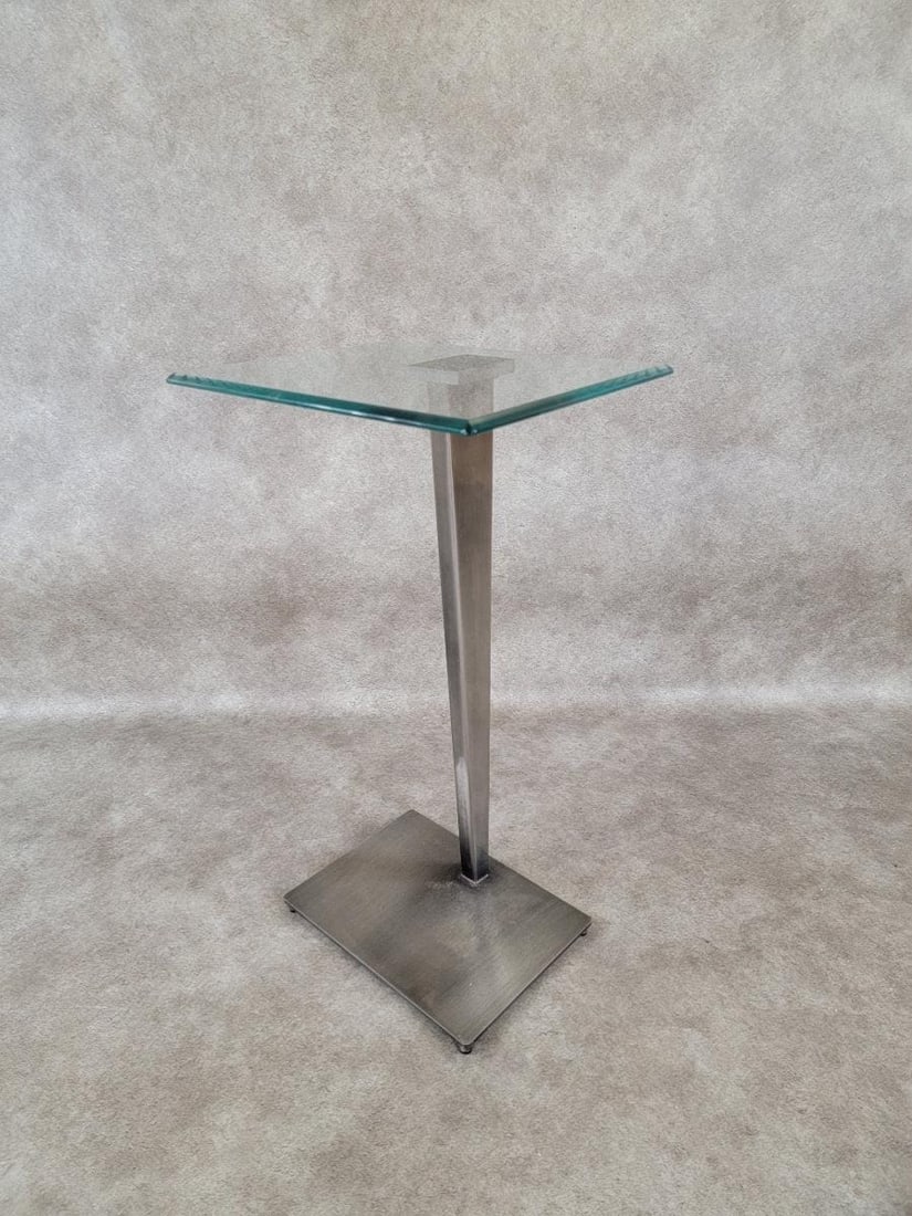 Vintage Modern Glass Top Metal Pedestal Base Cocktail Table - 3