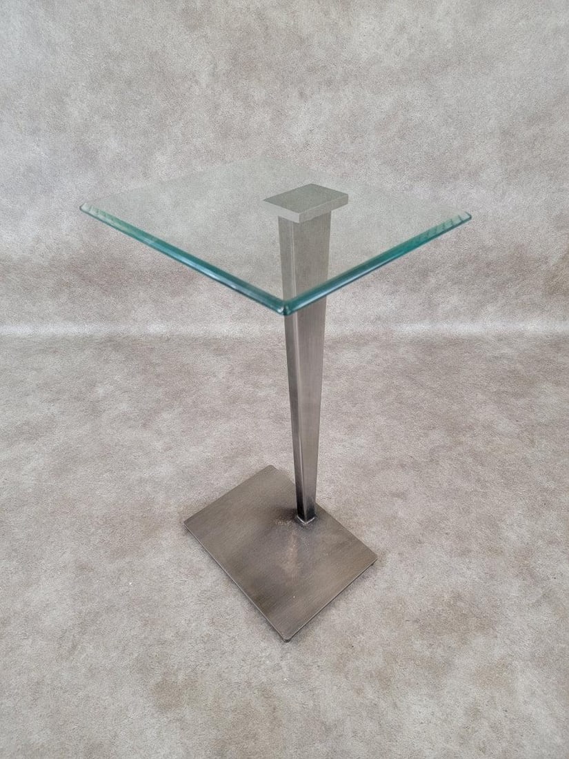 Vintage Modern Glass Top Metal Pedestal Base Cocktail Table - 4