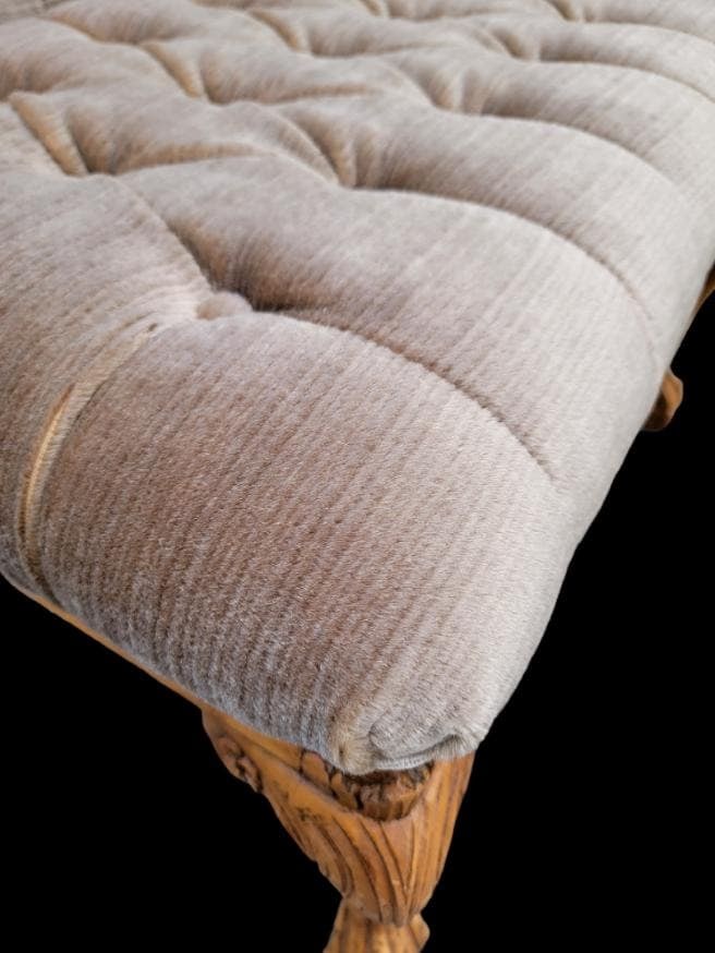 Vintage French Louis XV Style Fauteuil Tufted Armchair & Ottoman Newly Reupholstered in Mohair - 7