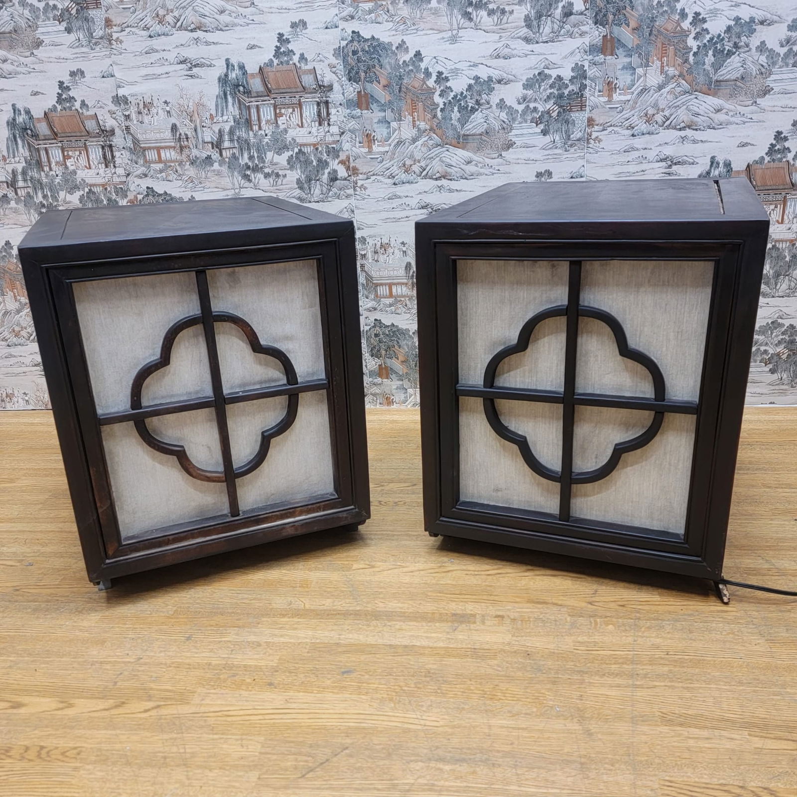 Vintage Chinese Carved Elm Side Tables with Light - Pair - 5