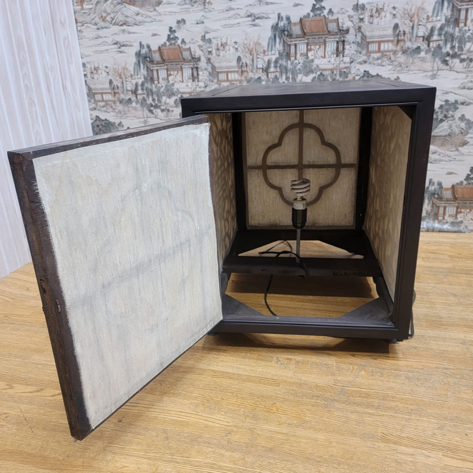 Vintage Chinese Carved Elm Side Tables with Light - Pair - 7