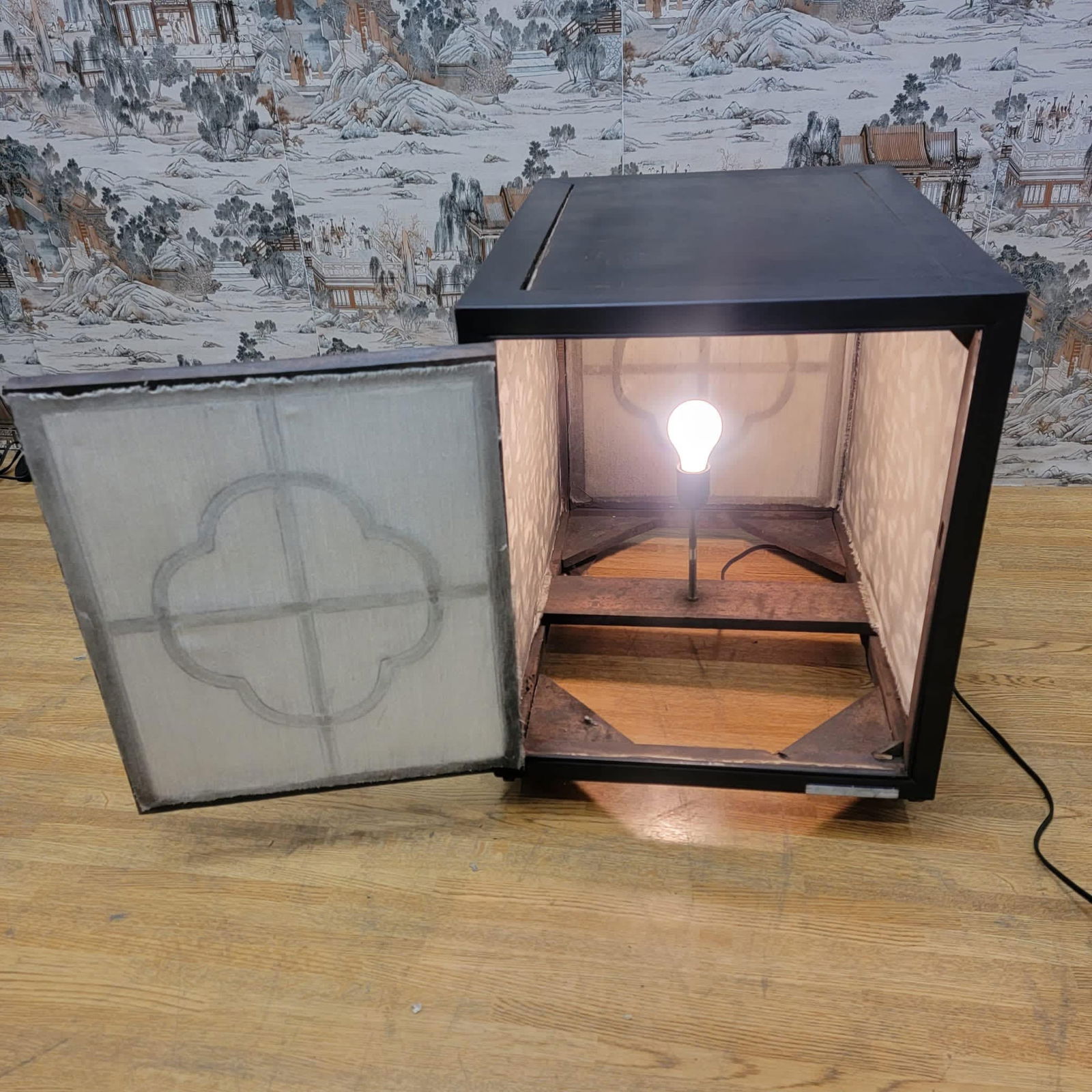 Vintage Chinese Carved Elm Side Tables with Light - Pair - 8