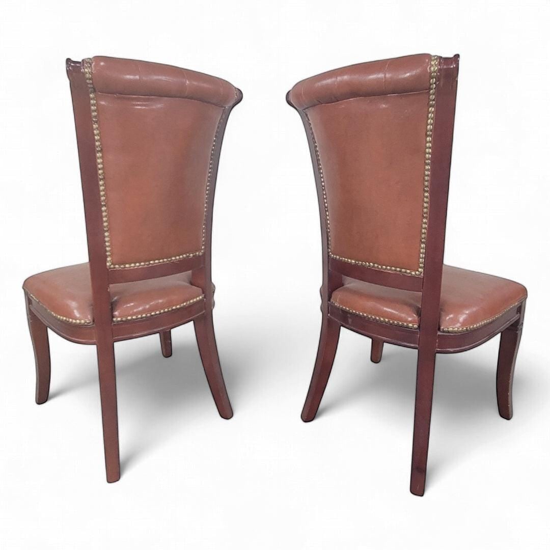 Vintage Italian Mahogany Scroll Back Tufted Leather Side Chairs with Nailhead Trim, Pair - 5
