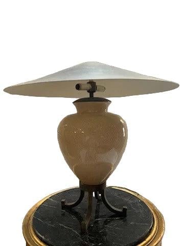 Vintage Karl Springer Style Ceramic Table Lamps With Metal Shades - Pair - 4