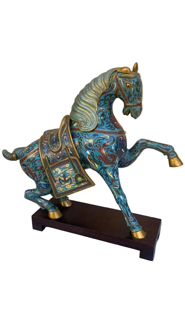 Vintage Chinese Cloisonn? War Horse Sculptures - Pair - 2