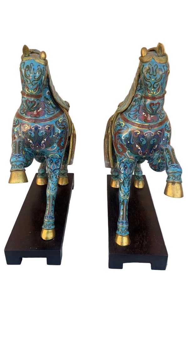 Vintage Chinese Cloisonn? War Horse Sculptures - Pair - 3