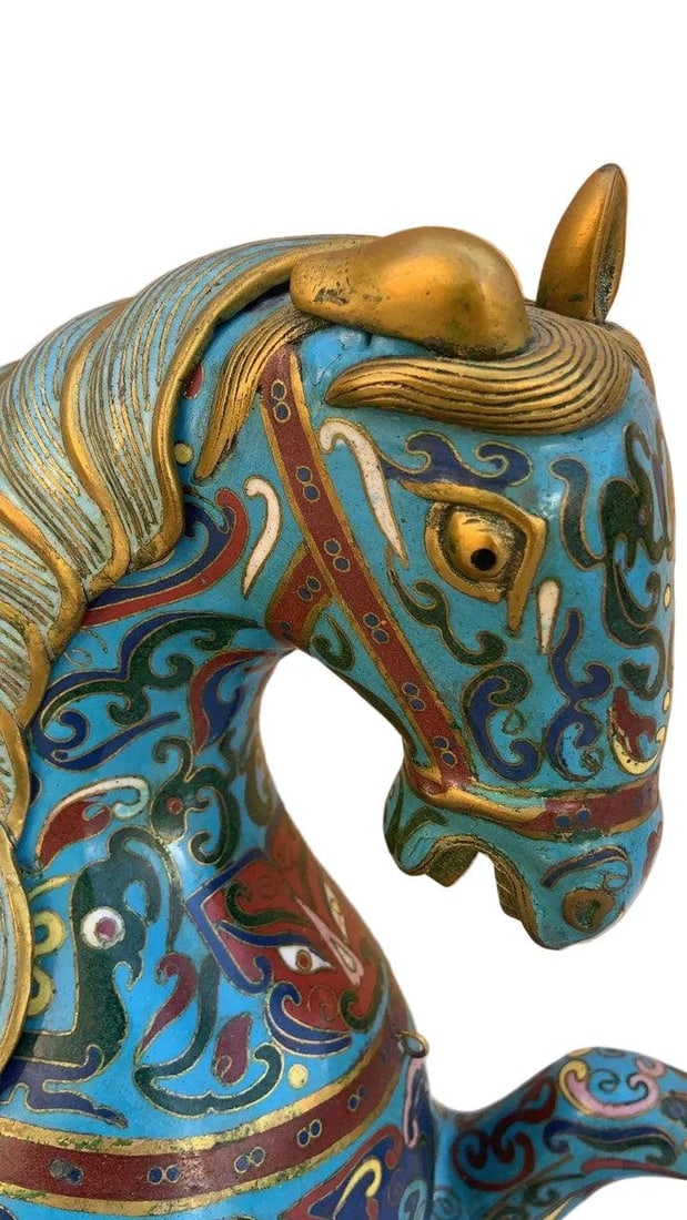 Vintage Chinese Cloisonn? War Horse Sculptures - Pair - 4