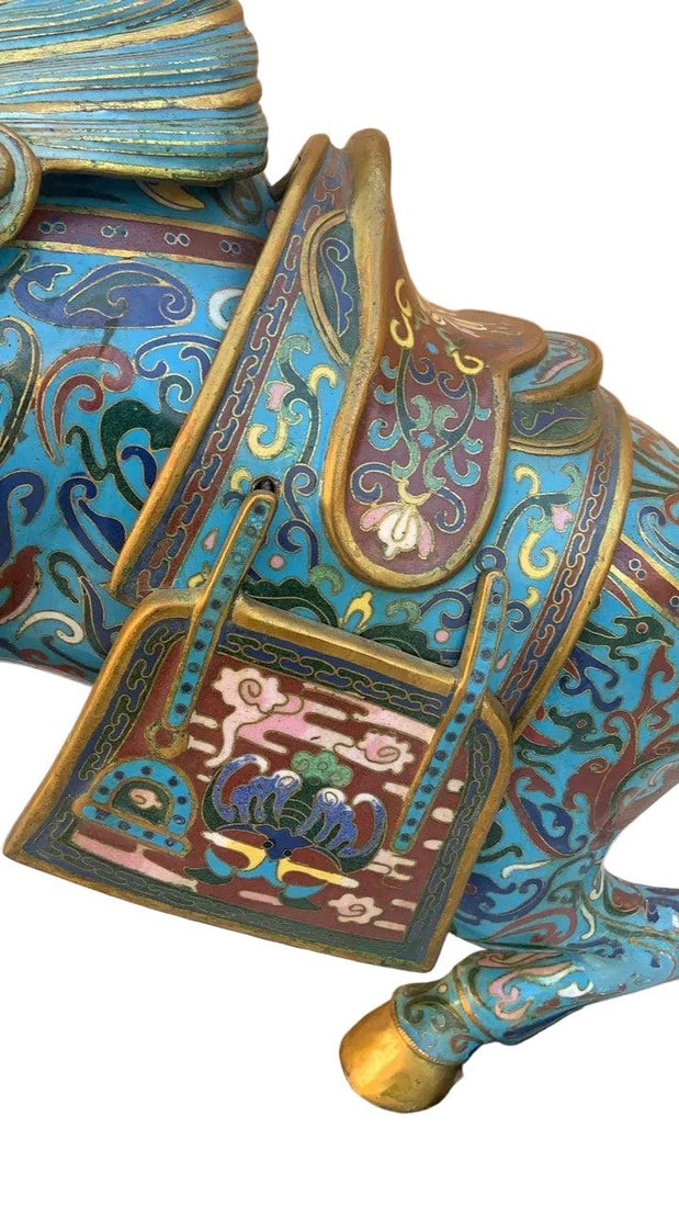 Vintage Chinese Cloisonn? War Horse Sculptures - Pair - 5