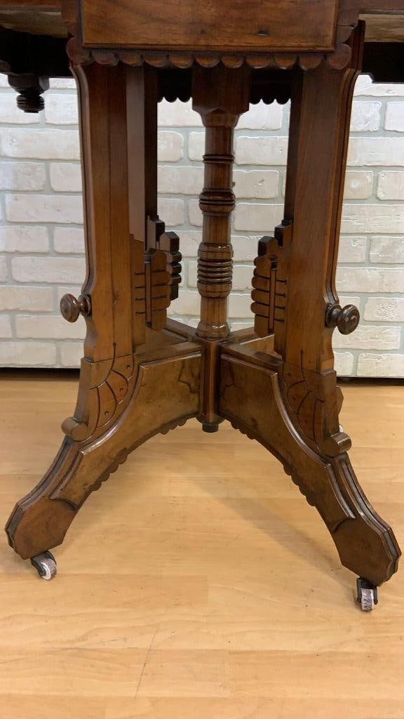 Antique Victorian Eastlake Style Carved Marble Top Parlor Lamp/Accent Table - 10