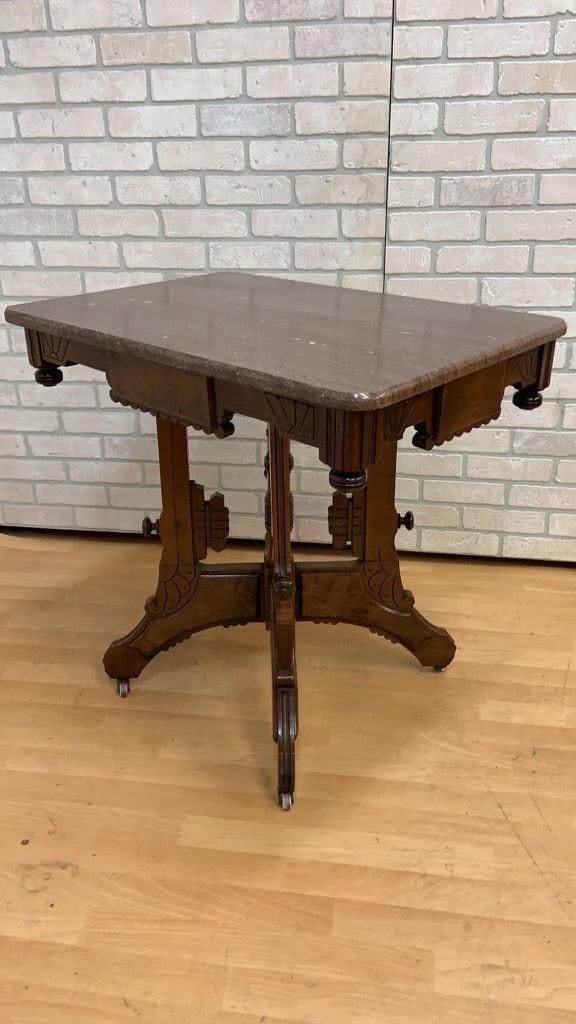 Antique Victorian Eastlake Style Carved Marble Top Parlor Lamp/Accent Table - 2