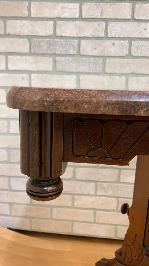 Antique Victorian Eastlake Style Carved Marble Top Parlor Lamp/Accent Table - 3