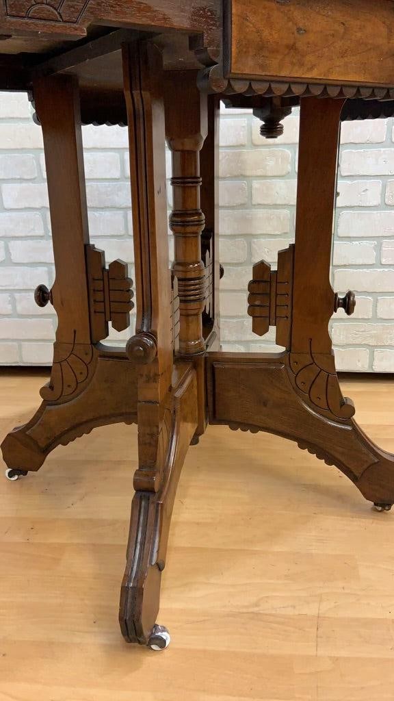 Antique Victorian Eastlake Style Carved Marble Top Parlor Lamp/Accent Table - 6